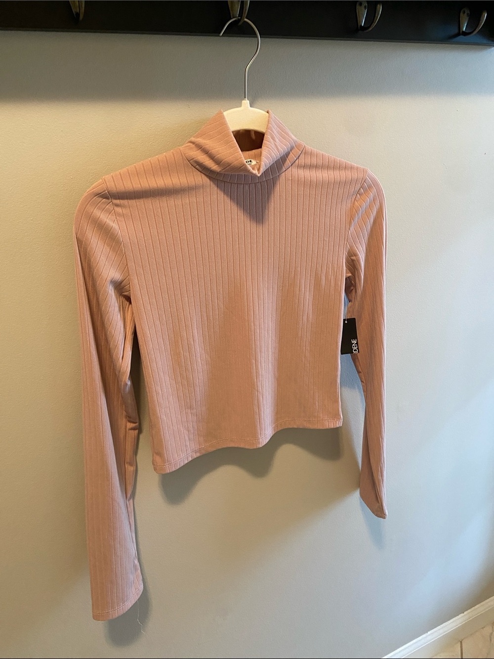 Ardene Ribbed Mock Neck Long Sleeve Top - Blush